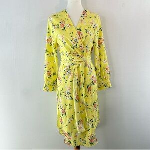 Storets NWT Sam Vibrant Yellow Floral Midi Wrap Dress